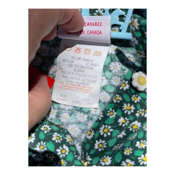 Vintage 80s Milton Fun Wear Daisy Print Button Up Shirt 18M Green Yellow - Picture 3 of 7